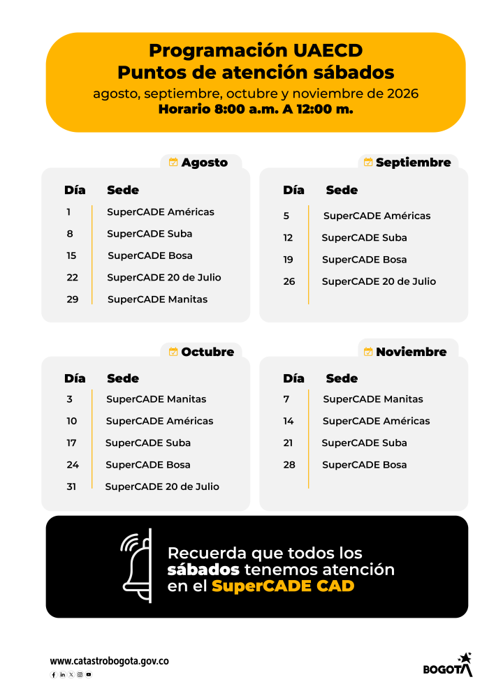 Consulta aquí la programación de atención en SuperCADE los días sábados 