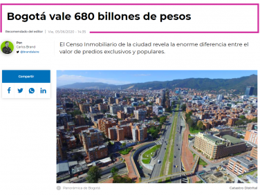 Bogotá vale 680 billones de pesos
