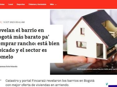 Catastro y portal Fincaraíz revelaron los barrios en Bogotá con mejor oferta de viviendas en arriendo.
