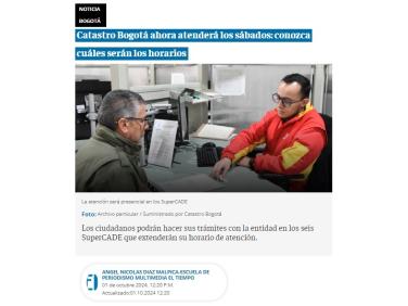 Catastro Bogotá ahora atenderá los sábados: conozca cuáles serán los horarios.  En El Tiempo.com