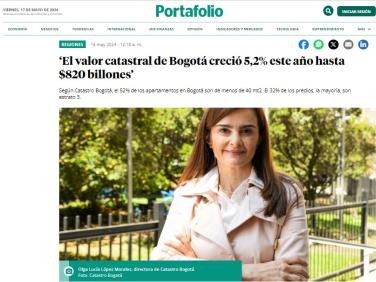 ‘El valor catastral de Bogotá creció 5,2% este año hasta $820 billones’