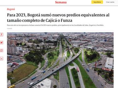 Para 2023, Bogotá sumó nuevos predios equivalentes al tamaño completo de Cajicá o Funza